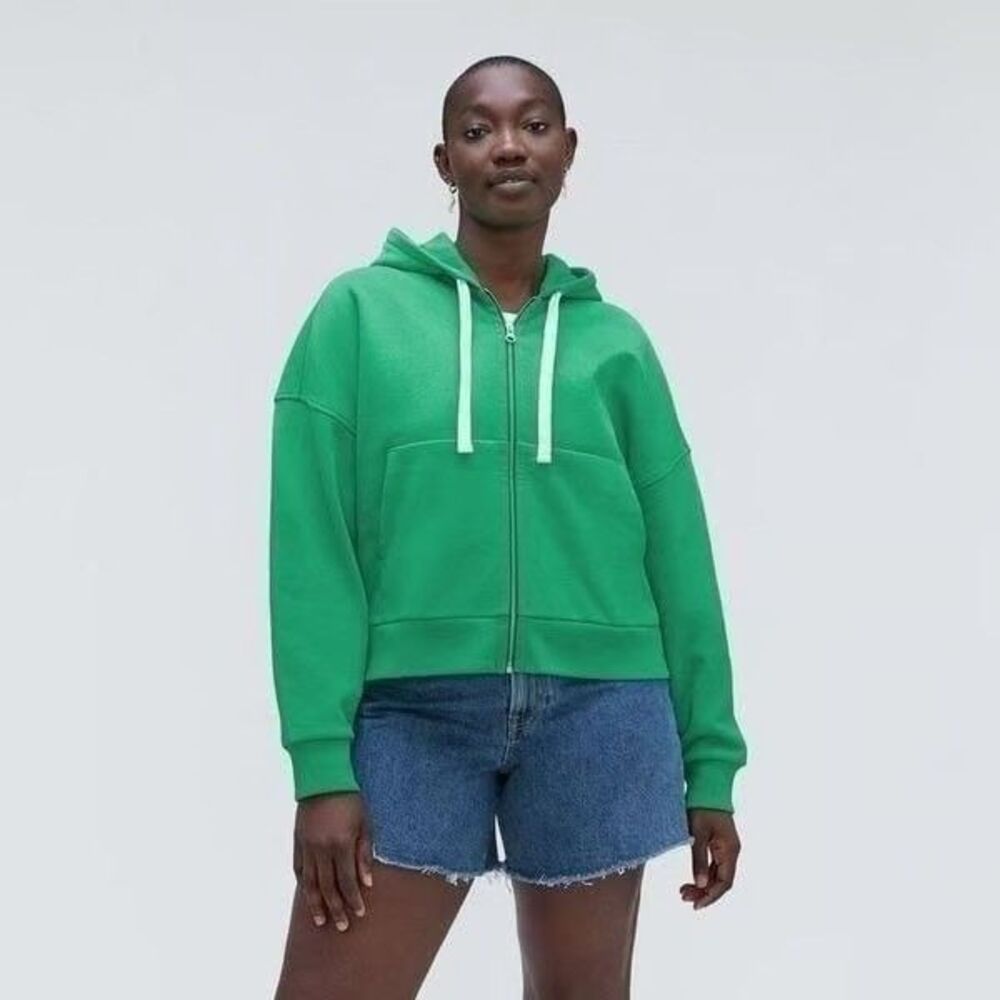 EVERLANE The Track Hoodie Zip Up S Jade Green Crop Slouchy Loose NWT B18